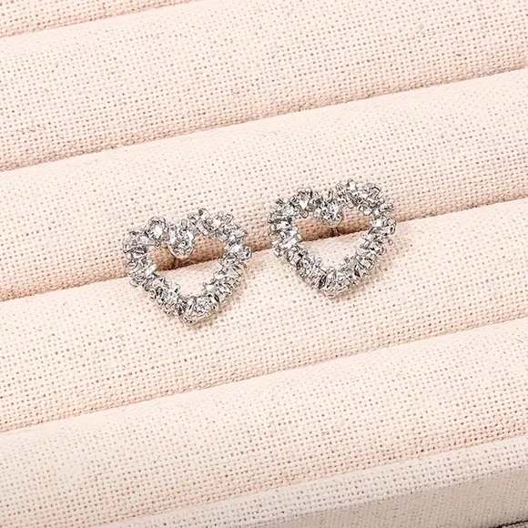 Silver Sparkling Heart Earrings - Picture 4 of 4